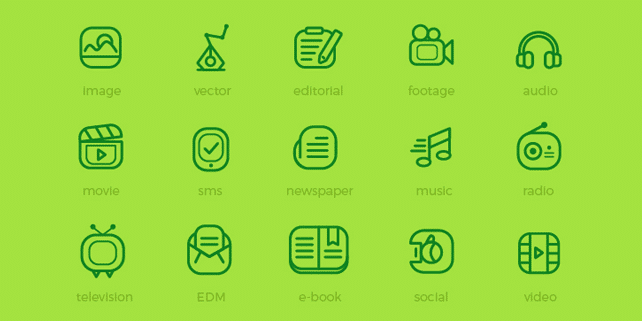 20 media flat outline icons