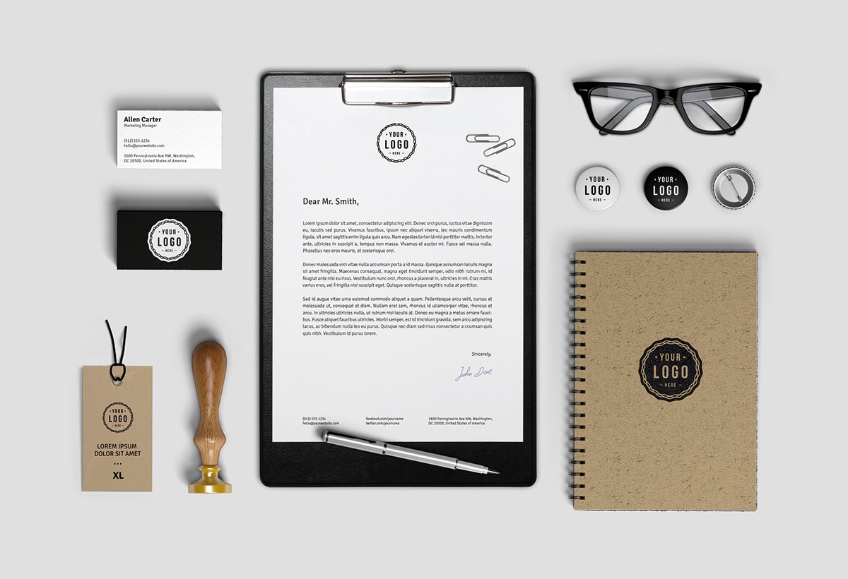 Download Free Customizable Branding Identity Mockup in PSD - DesignHooks