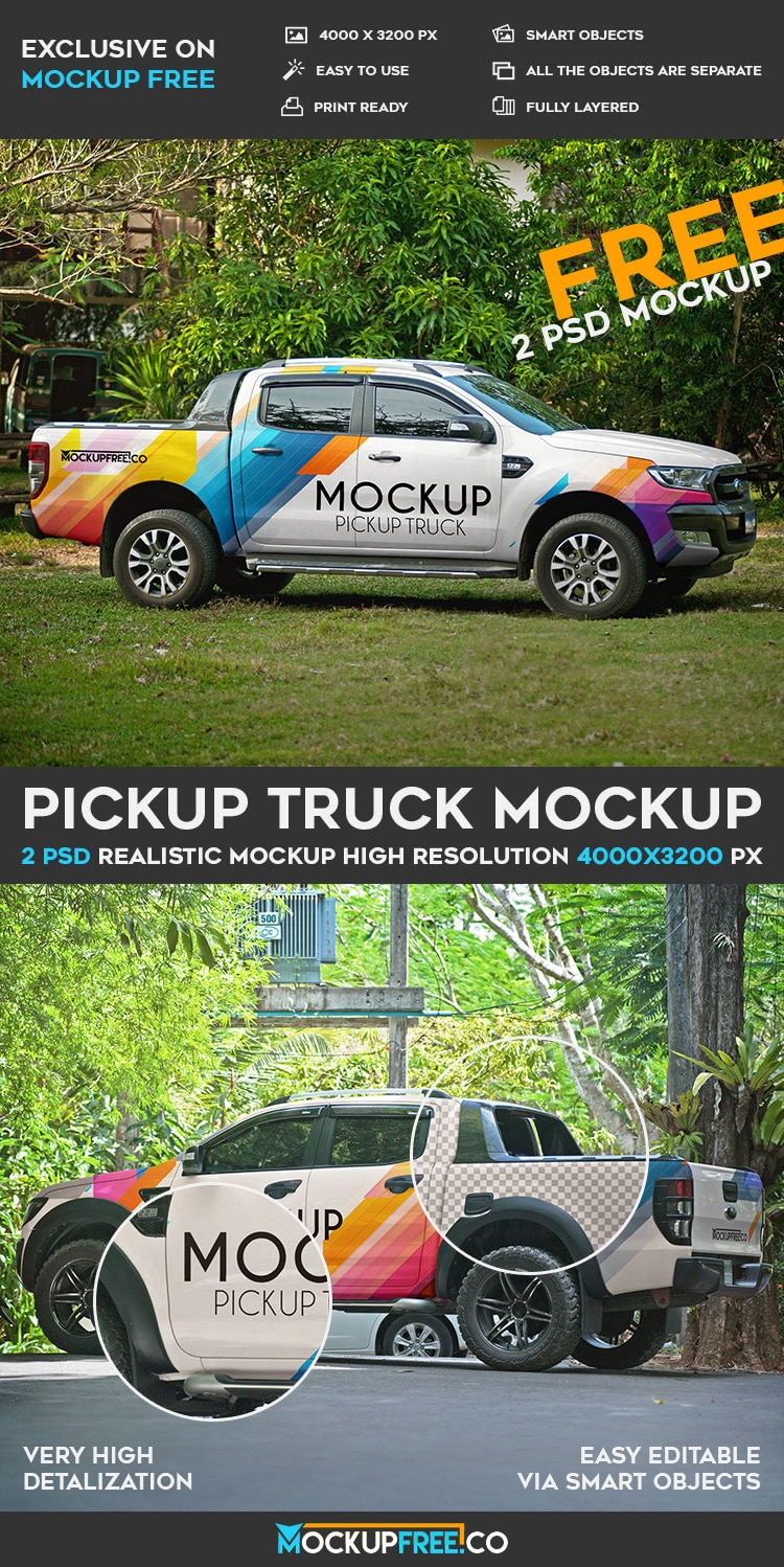 Download Free Customizable Pickup Truck Mockup - DesignHooks