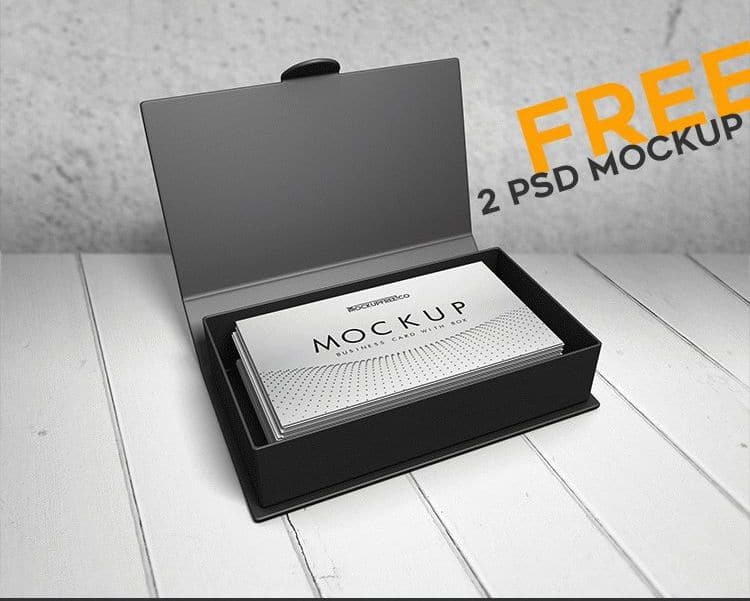 Business Card with Box PSD Mockup