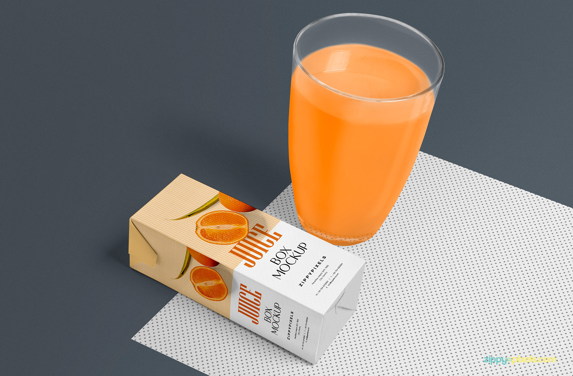 Download Healthy Juice Box Plus Glass Mockup Freebie - DesignHooks