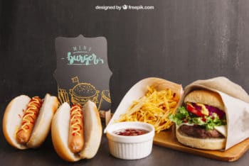 Free Hotdog Plus Burger Fastfood Mockup