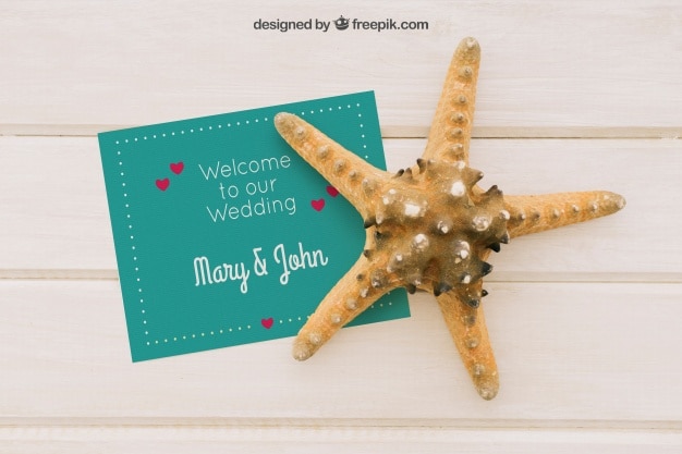 Free Wedding Invitation Plus Starfish Mockup