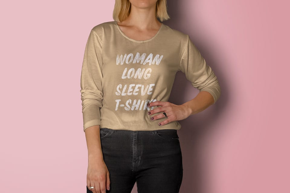 Download Long Sleeve Woman T-shirt PSD Mockup Download Free - DesignHooks