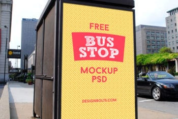 Bus Stop Sign Post PSD Mockup For Free