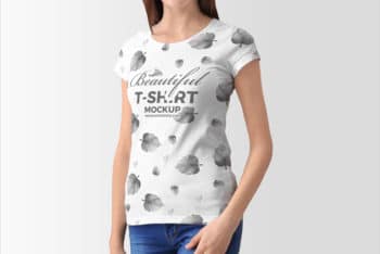 Trendy & Free Women T-shirt PSD Mockup