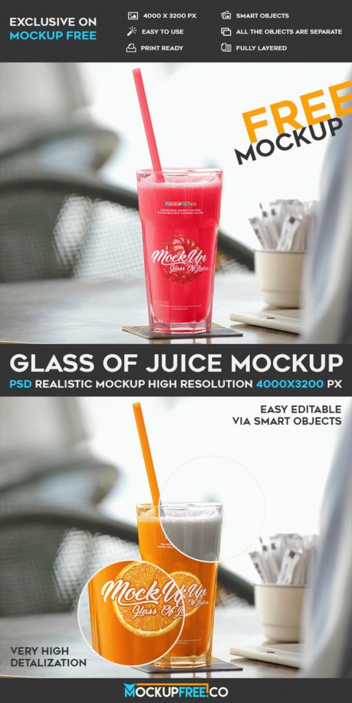 Download Free Juice Glass Plus Straw Mockup - DesignHooks