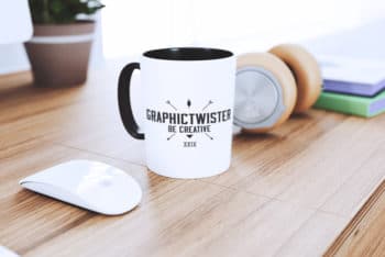 Free Mug Plus Gadgets Scene Mockup