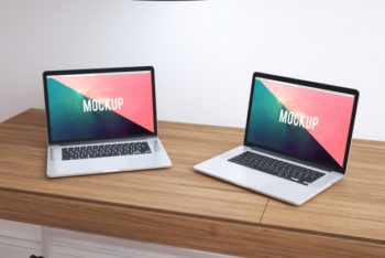 Two Laptops Plus Desk Mockup Freebie