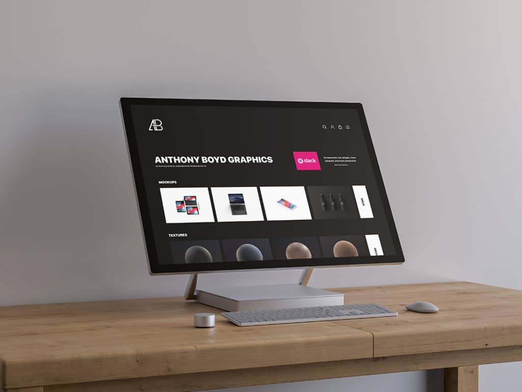Free Surface Studio Plus Table Mockup in PSD - DesignHooks