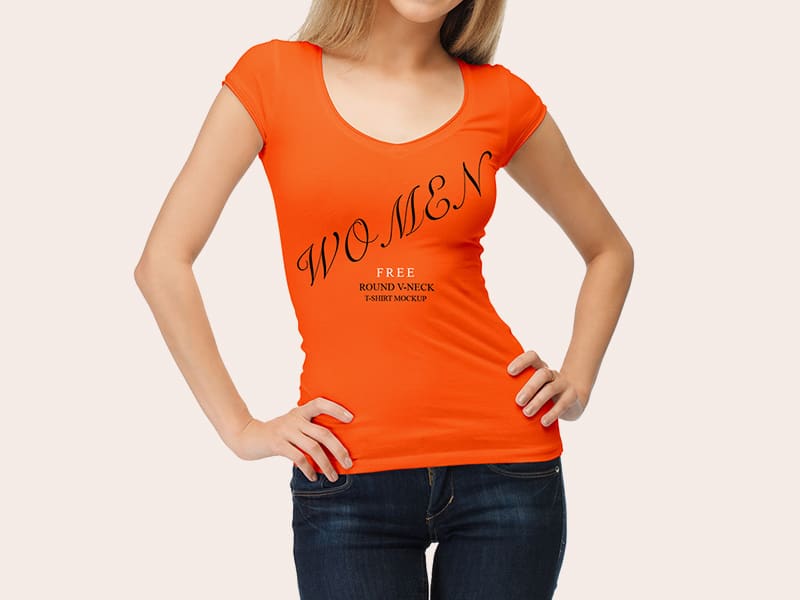 Download Free Woman Wearing Shirt Pose Mockup in PSD - DesignHooks