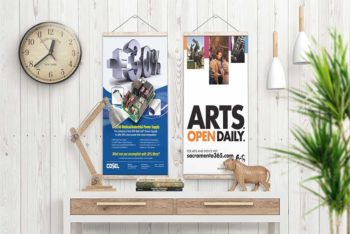 Free Download Hanging Roll-Up Banner Mockup