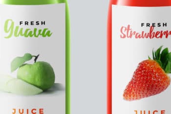 Free Five Fruit Juice Bottles Mockup in PSD