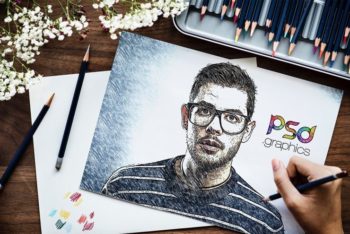Free Artistic Sketch Effect Design Mockup in PSD
