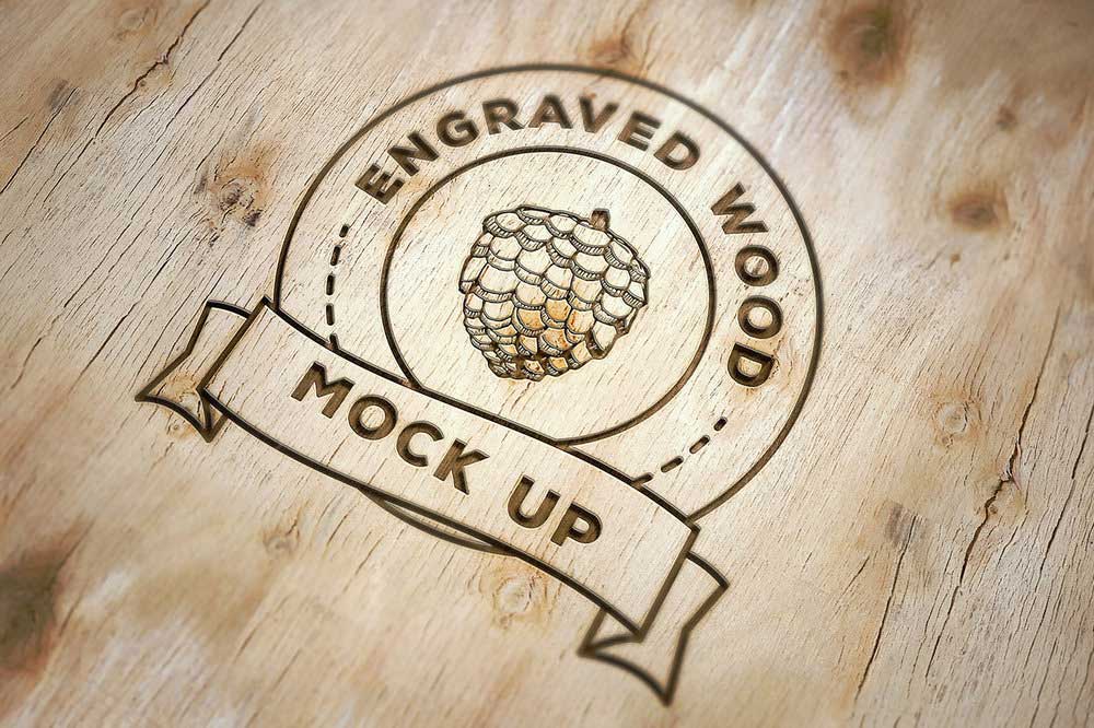 engraved wood logo mockup