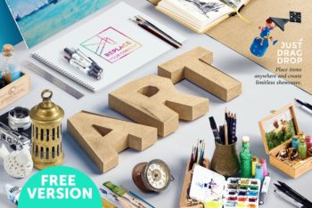 Free Isometric Art Equipment Scene Mockup in PSD