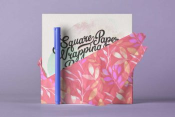 Square Invitation Card Mockup with Paper Wrap