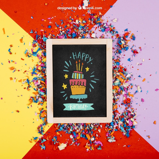 Download Free Fun Birthday Slate Plus Confetti Mockup In Psd Designhooks