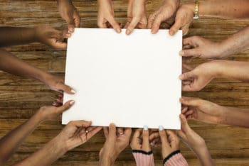 Free Diverse Group Plus Paper Mockup in PSD