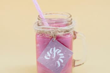 Free Jar Plus Pink Yogurt Drink Mockup in PSD