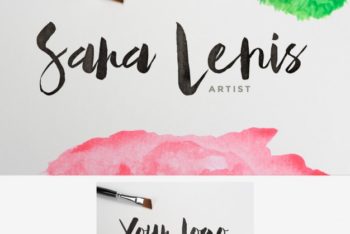 Free Watercolor Stain Logo Mockup in PSD