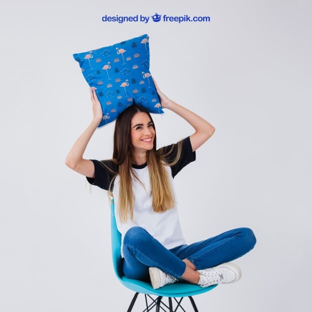 Woman Holding Chair Cushion