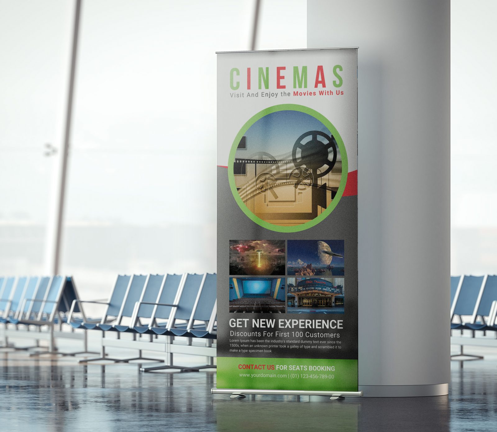 Download Cinema Hall Rollup Banner PSD Mockup Download Free ...