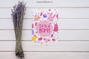 Free Cute Girl Baby Shower Mockup in PSD