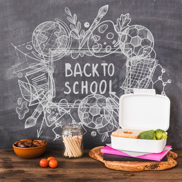 Free School Lunch Plus Blackboard Scene Mockup - DesignHooks