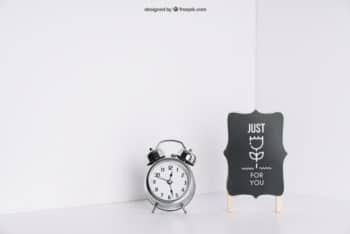 Free Silver Alarm Clock Plus Board Mockup
