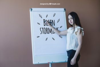 Free Businesswoman Brainstorming Plan Mockup