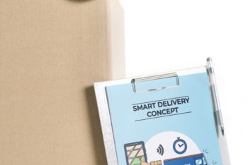 Free Delivery Concept Plus Clipboard Mockup in PSD