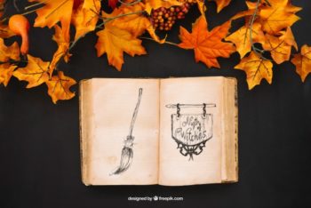 Free Halloween Witch Book Mockup in PSD