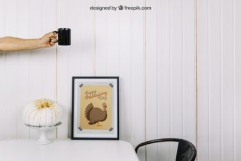 Free Thanksgiving Turkey Frame Design Mockup in PSD