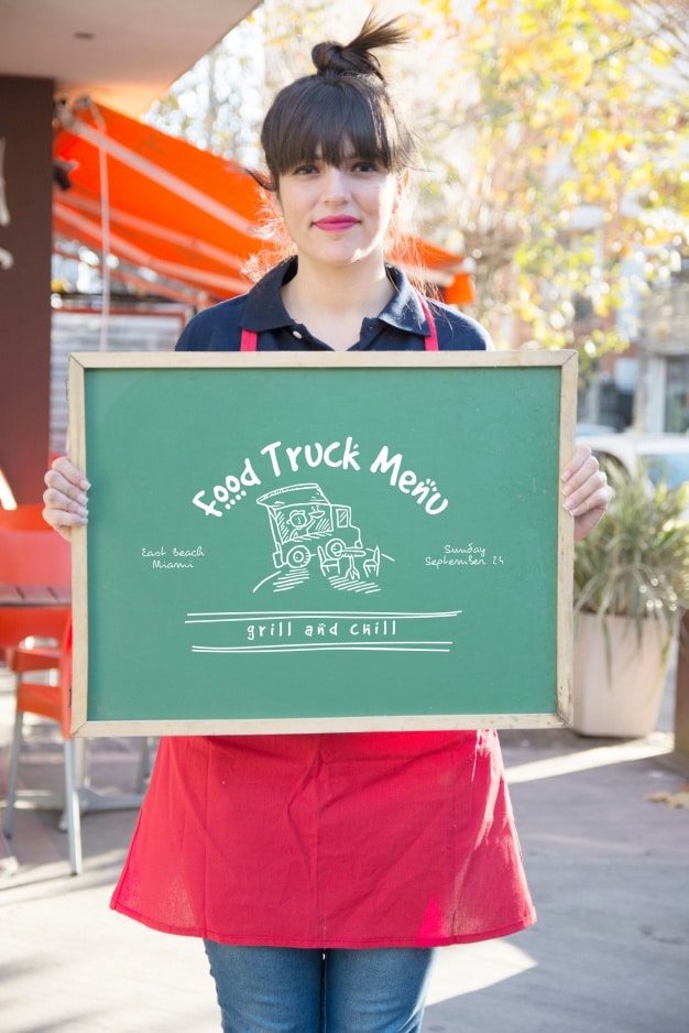 Free Food Truck Menu Plus Waitress Mockup in PSD - DesignHooks