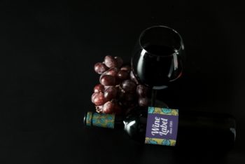 Free Wine Bottle Plus Grapes Mockup in PSD