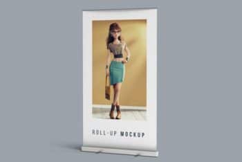 Creative Roll-up Banner Stand PSD Mockup for Free