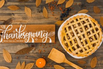 Free Thanksgiving Pie Scene Mockup in PSD