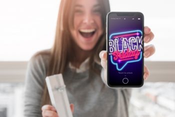 Free Excited Woman Plus Black Friday Smartphone Mockup