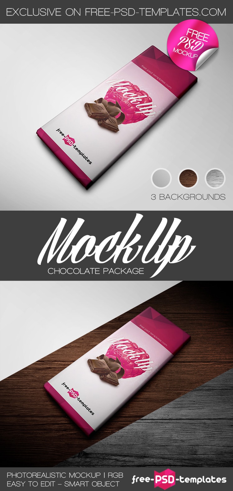 Free chocolate package PSD mockup