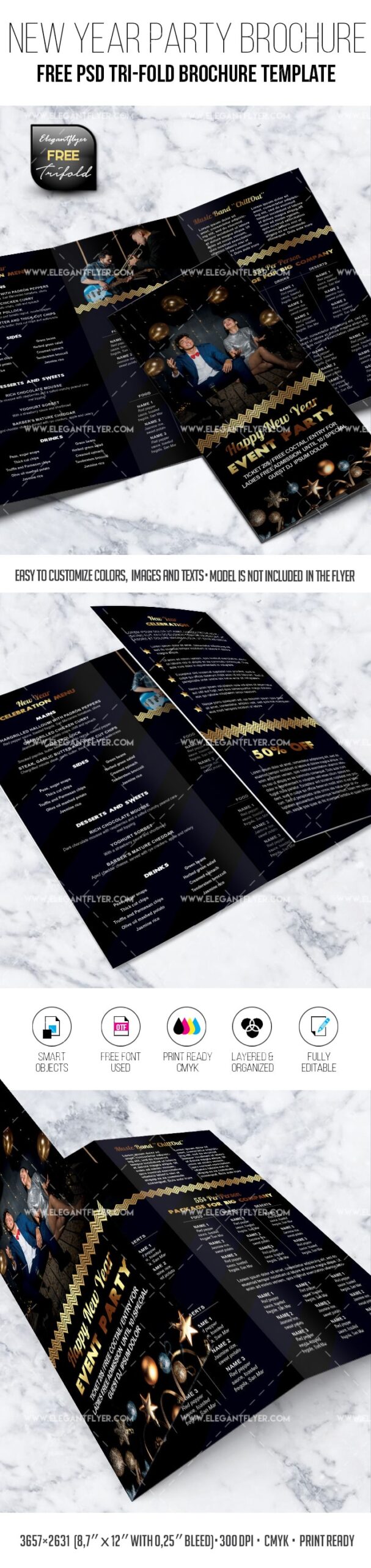 New Year Event Tri-Fold Brochure PSD Mockup