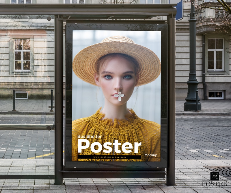 free bus shelter poster mockup