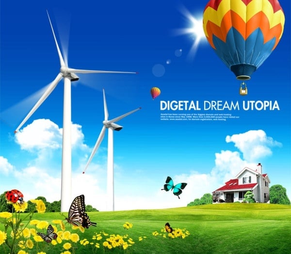 Download Free Digital Utopian Scene Plus Hot Air Balloon Mockup Designhooks