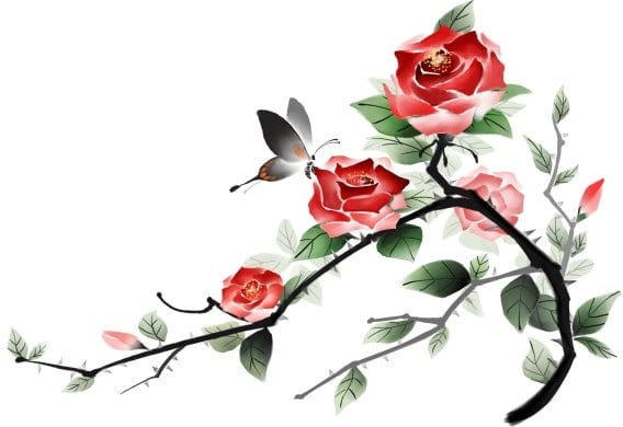 Handpainted Rose Plus Butterfly