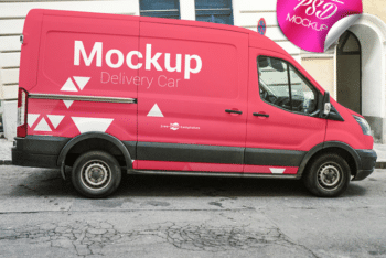 Delivery Car PSD Mockup for Outstanding Outdoor Advertising