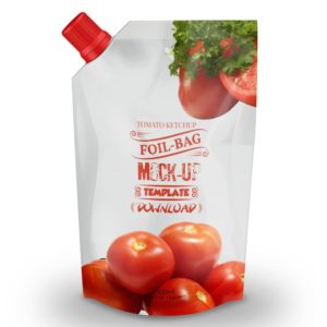 Download Tomato Ketchup Foil Bag PSD Mockup Template Donwload | DesignHooks