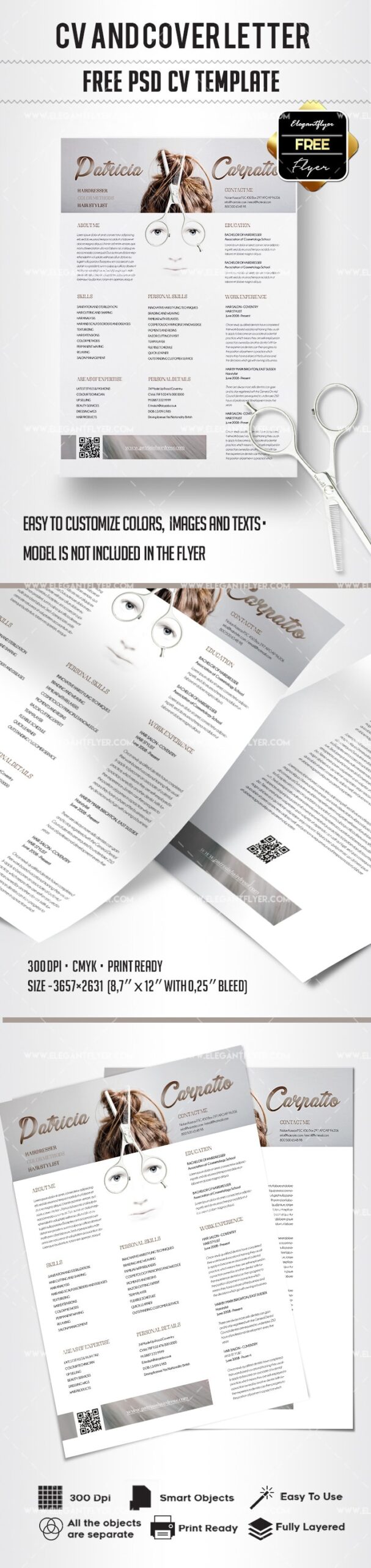 Hairdresser CV and Cover Letter PSD Mockup