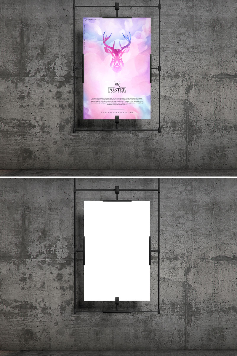 Concrete Wall Hanging Poster PSD Mockup