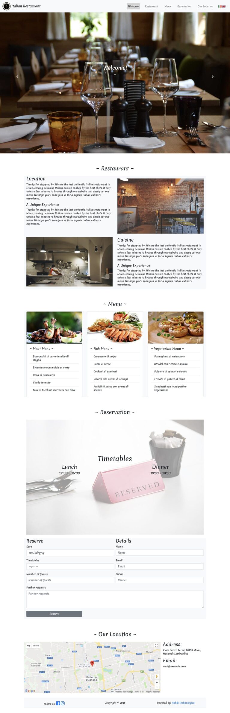 Ristorante - Restaurant One Page HTML Template | DesignHooks