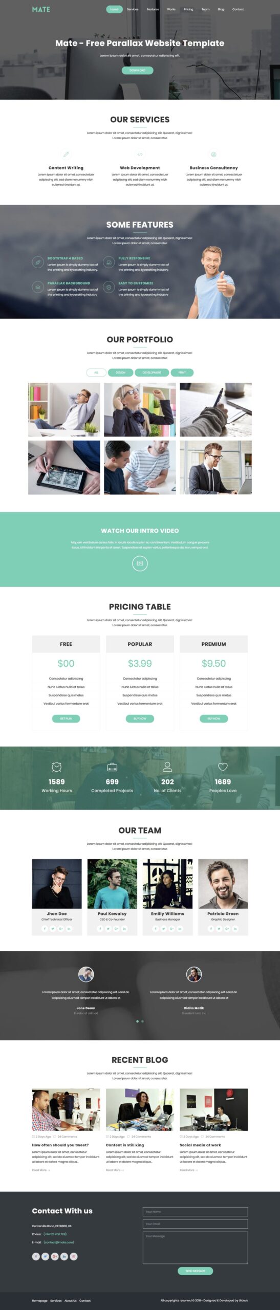 Mate - portfolio landing page HTML template